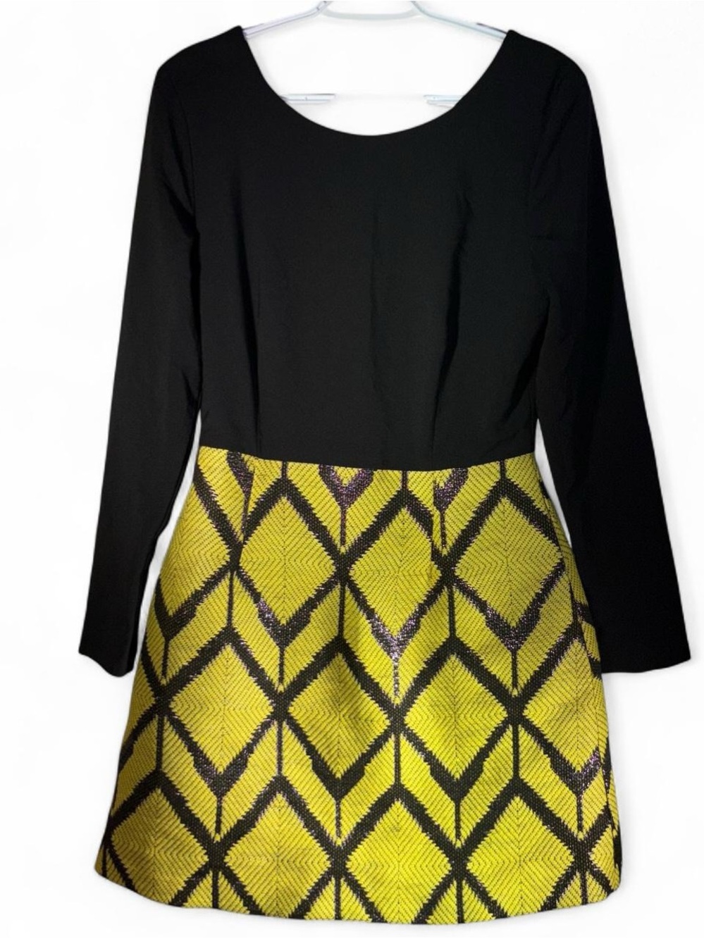 Hutch Black Top with Yellow & Black Geometric Skirt Long-Sleeve Dress